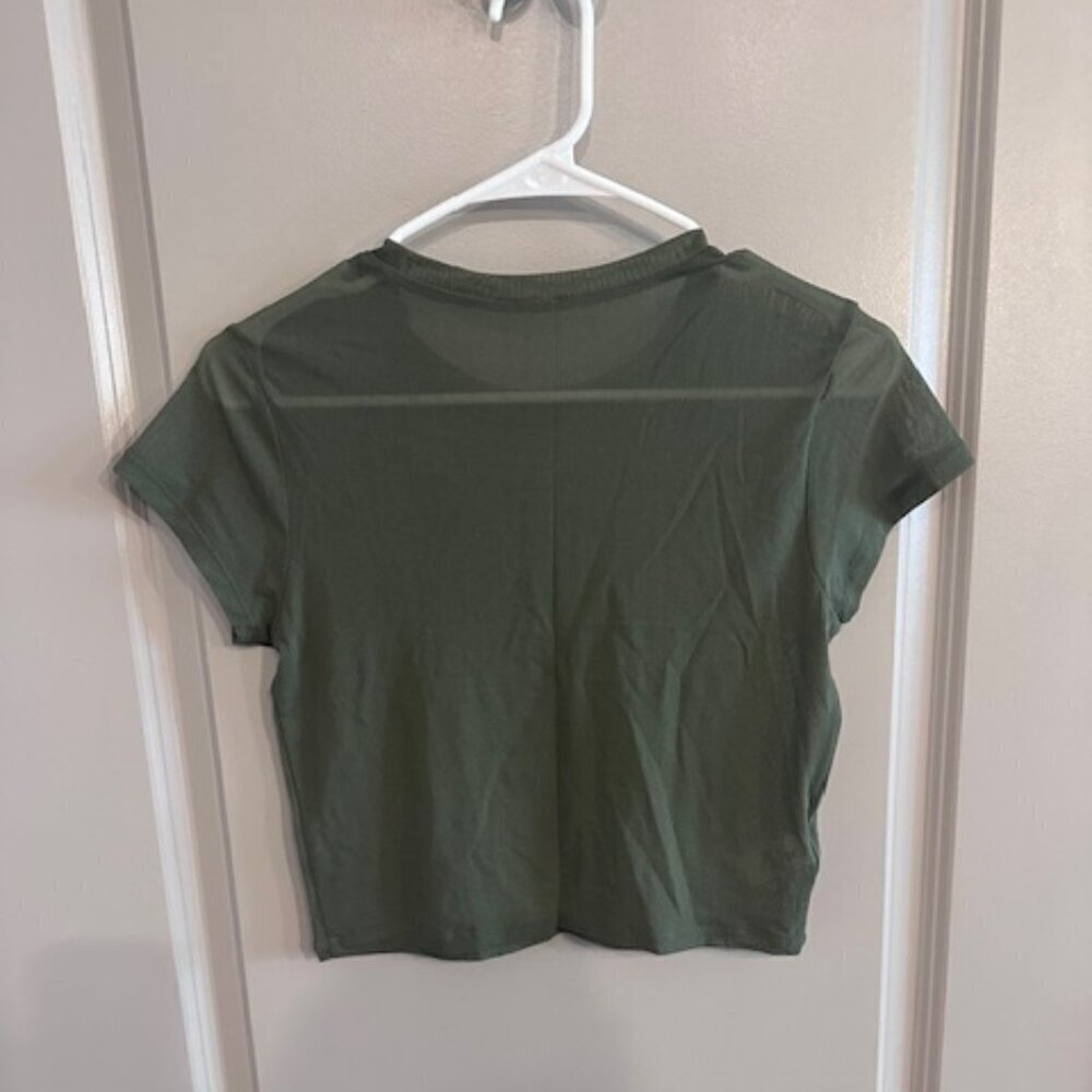 Aerie Magic Mesh Baby TShirt NWT Army Green Size S - Picture 2 of 5